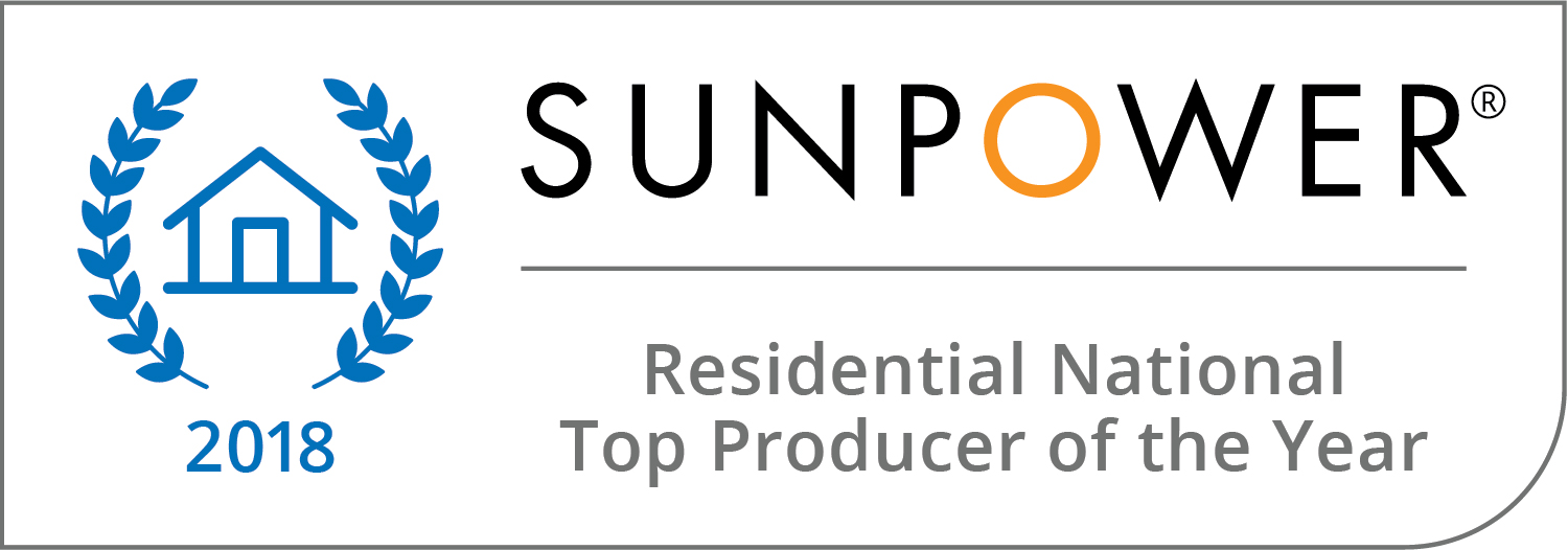 Blue leaf crest on both side of a blue house clipart image 2018 SunPower Residential National Top Producer Of The Year Award Badge
