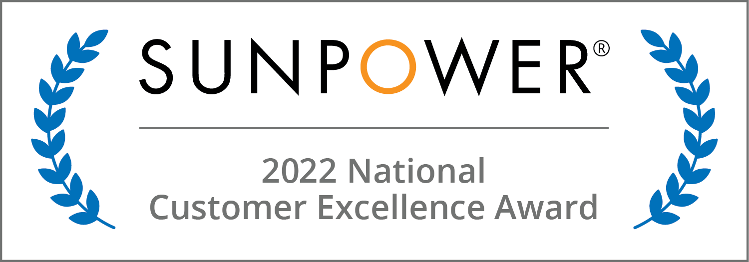Blue leaf crest on both sides of 2022 SunPower National Customer Excellence Award Badge