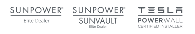 sunpower elite dealer logo, sunpower sunvault elite dealer logo, tesla powerwall certified installer logo
