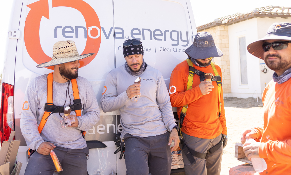 Renova solar installers eating ice-cream cones.