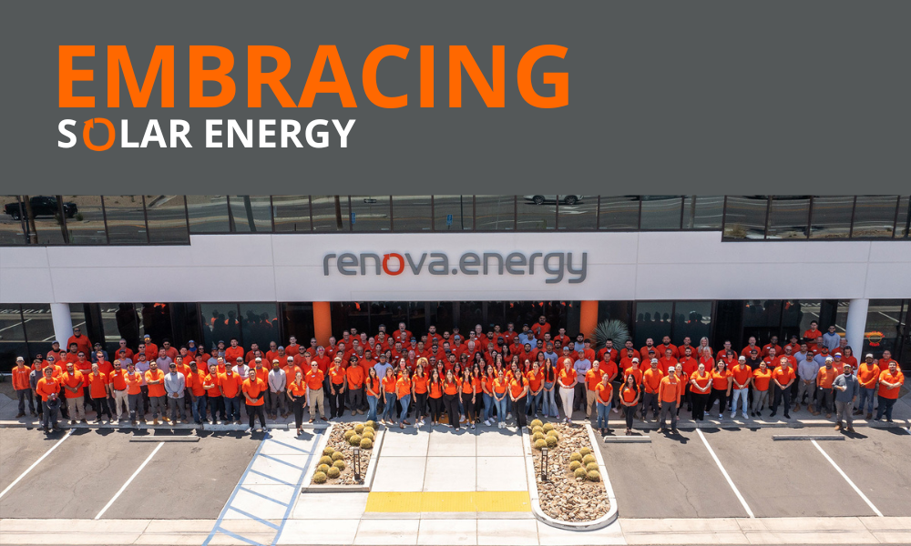 Embracing Solar Energy. Renova staff outside their office building.