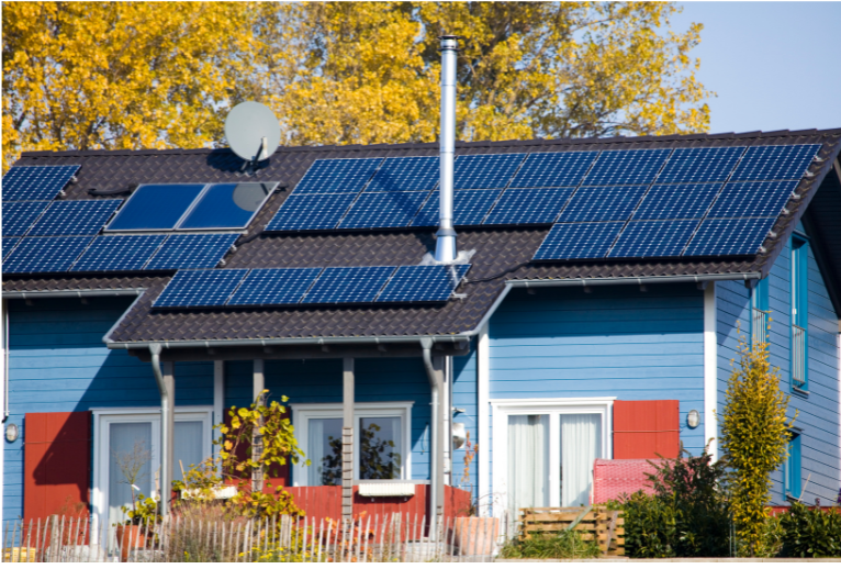 solar panels on a blue house