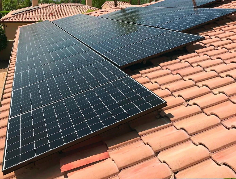 solar panels on an clay tile roof