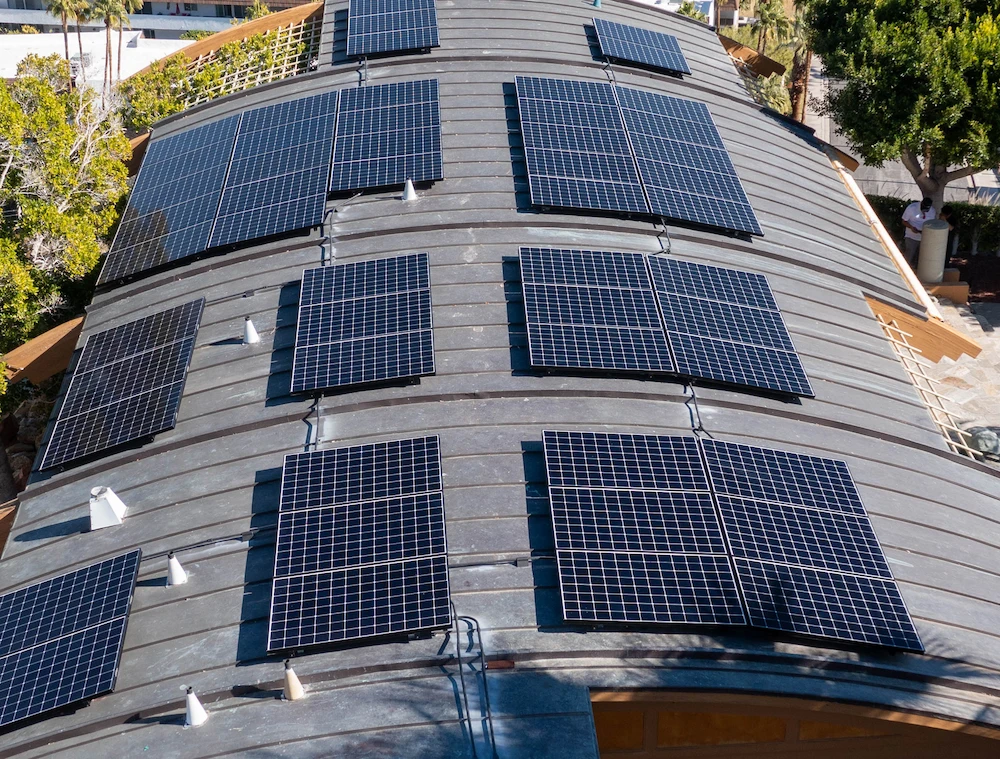 solar panels on a curved roof